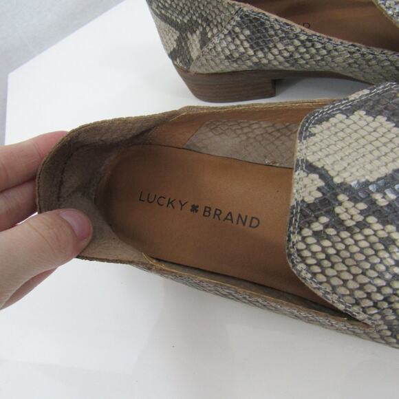Lucky Brand Size 9 Snake Cut-Out Side Cahill Almond Toe Slip On Leather Flats - Picture 3 of 13